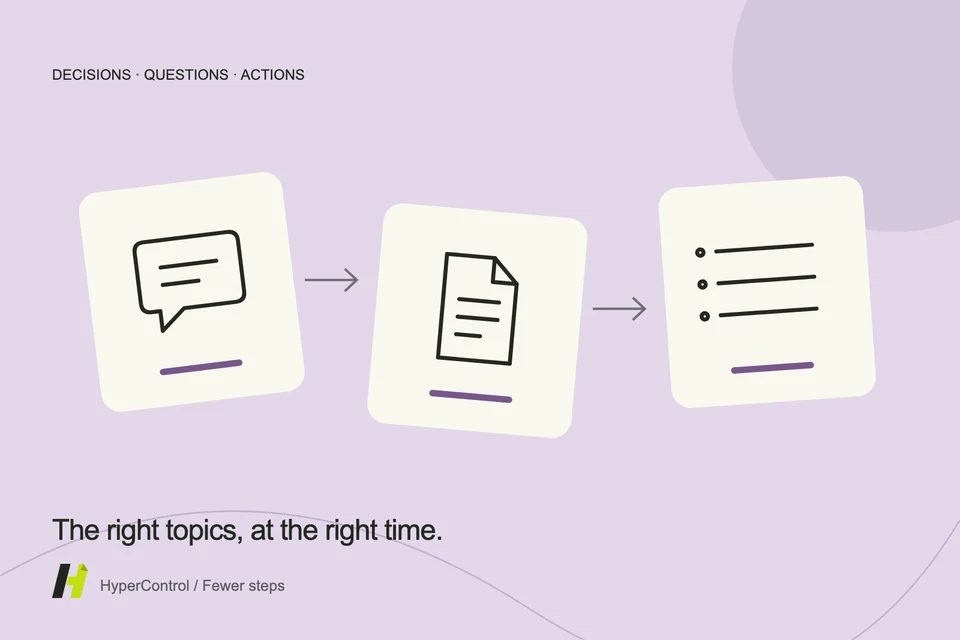 An illustration of messages and documents organised into an agenda with decisions to make.