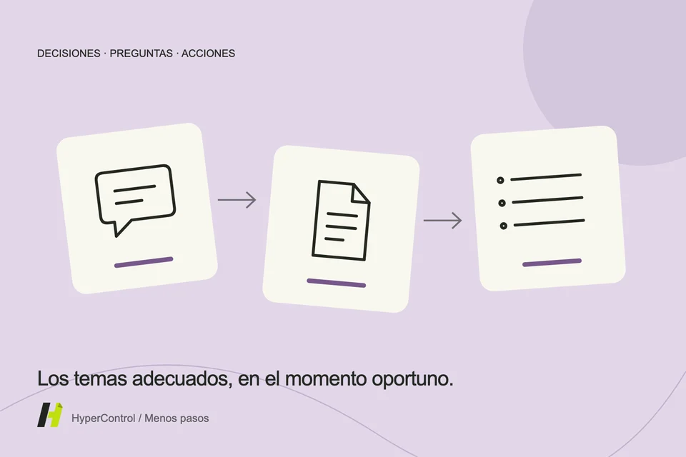 Una ilustración de mensajes y documentos organizados en una agenda con decisiones a tomar.