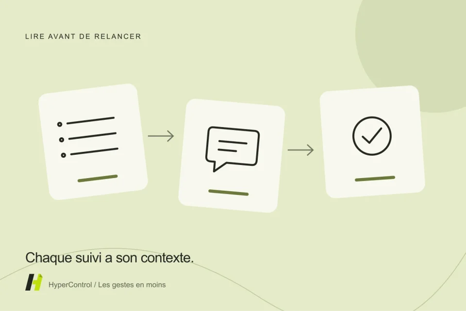 Illustration d’une liste de suivis commerciaux avec des relances distinctes et une étape de validation.