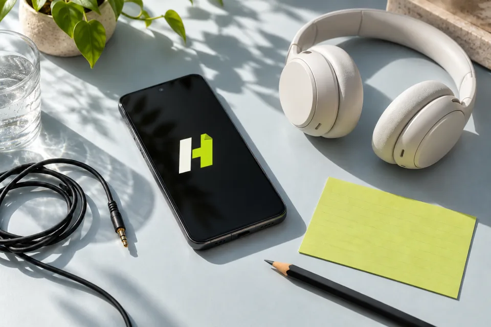 Téléphone et casque pour donner des instructions vocales à un assistant.